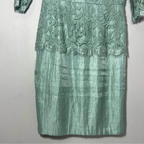 Adrianna Papell Peplum Dress Green Floral Lace Formal Wedding Guest Mermaid Sz 8 - Picture 14 of 15